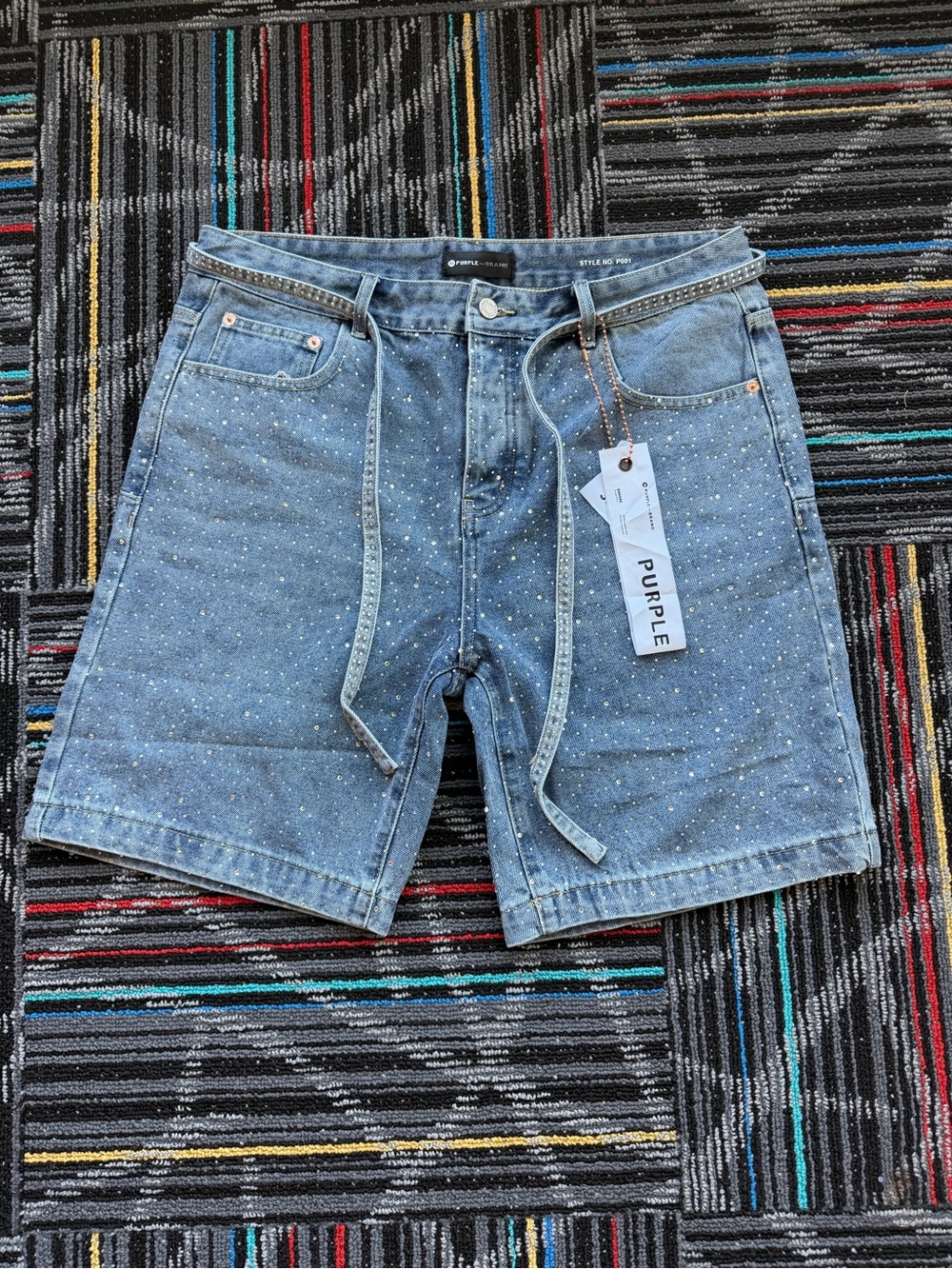 Purple Brand Men's Light Blue Studded Denim Shorts